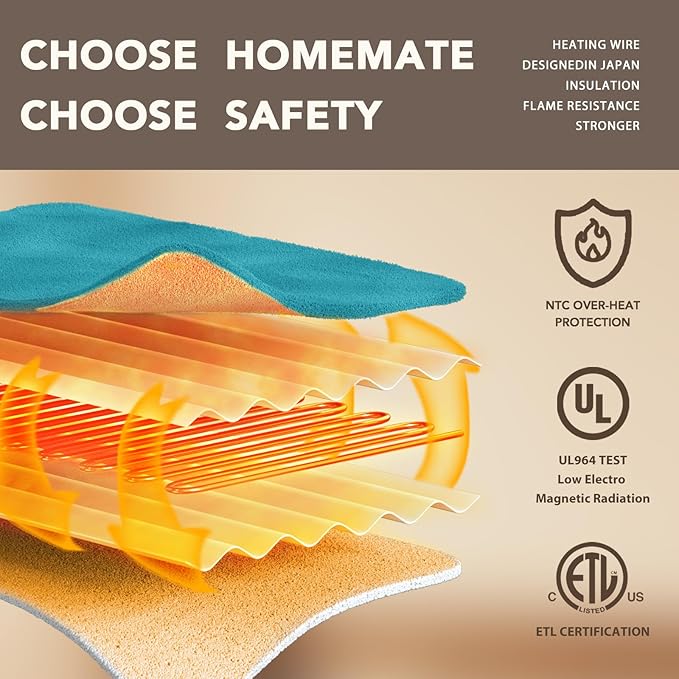 Homemate Electric Heated Blanket Full Size - 72"x84" Heating Blanket Full Size 1/2/4/6/8 Hours Auto-Off 10 Heat Level Over-Heat Protection Flannel Sherpa ETL Certification