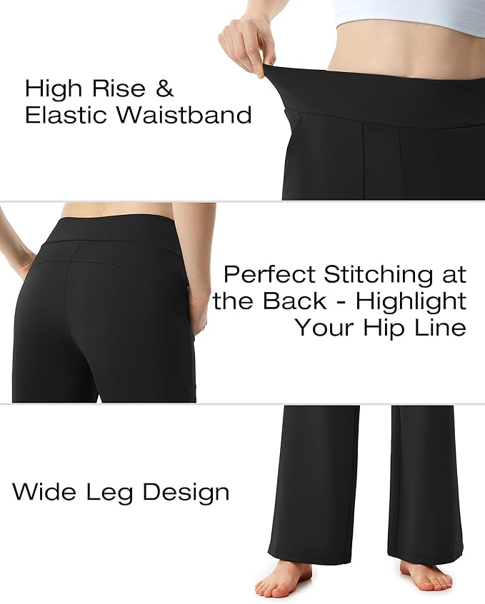 AFITNE Womens Wide Leg Yoga Pants with Pockets High Waist Stretch Dress Casual Pants Loose Lounge Sweatpants 28"/30"/32"