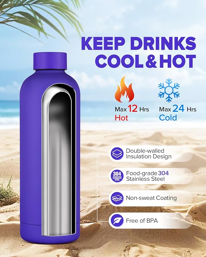 Insulated Water Bottle with Lid, 25 oz Reusable Leak-Proof Metal Stainless Steel Water Bottles for Travel, Sports, Gym, Outdoor (Dark Blue)