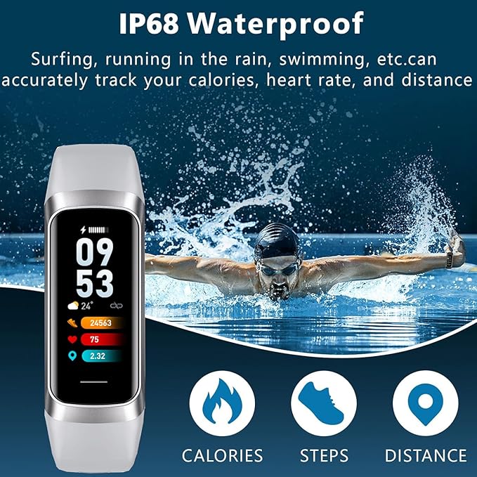 Fitness Tracker Activity Tracker 1.10''AMOLED Touch Color Screen,Smart Watch with 24/7 Blood Oxygen Heart Rate,Sleep Monitor,IP68 Waterproof,Step Counter Health for Women Men (Gray)