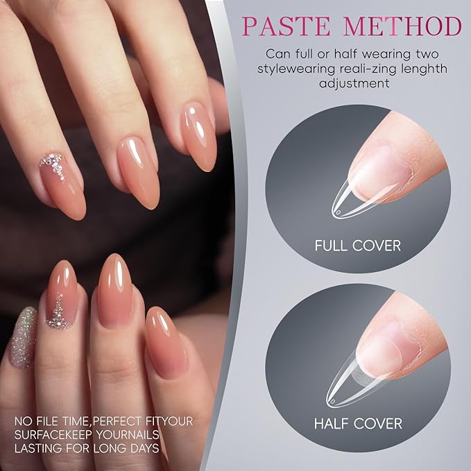 krofaue 240Pcs Almond Nail Tips - Professional Soft Gel Press on Nails with Half Matte 12 Sizes Acrylic Fake Tips for Gel Polish & Dip Powder DIY Home Manicure