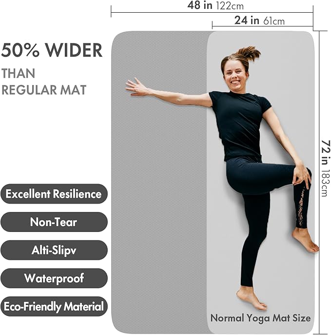 FrenzyBird Large Yoga Mat 6'x 4'（72”x 48”）—1/4" &1/3" Extra Wide Exercise Mat 183cm x 122cm Large Exercise Mat Big Home Yoga Mat Pilates Mat,Non Slip,Thick,TPE Workout Mat,for Women & Men, Yoga, Pilates, Gym and Floor Workouts Pilates