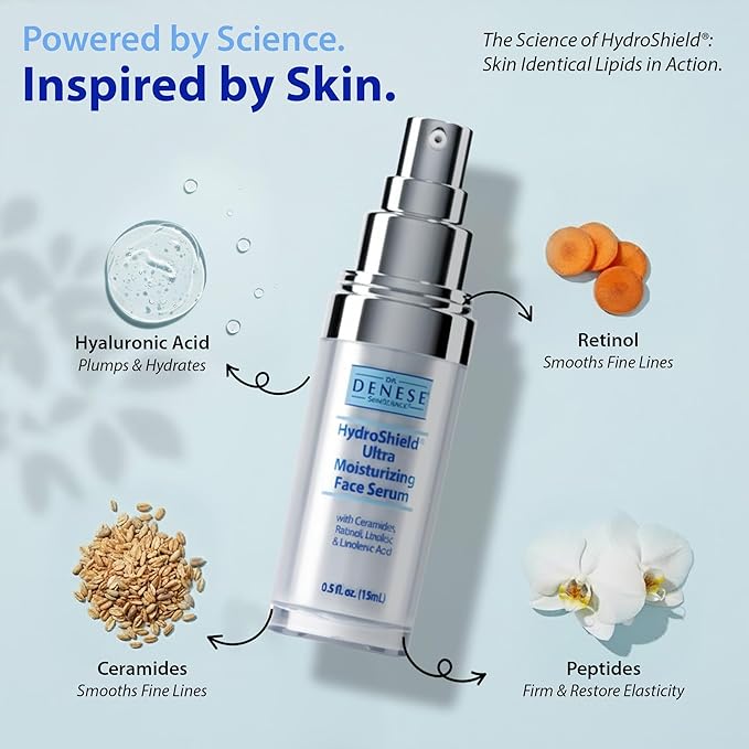 Dr. Denese SkinScience HydroShield Ultra Moisturizing Face Serum 0.5 oz – Retinol & Ceramide Mini Serum for Deep Moisture, Radiant Skin, Fine Line Care, Travel Size, Dermatologist Tested, Cruelty Free