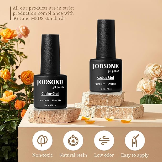 JODSONE 60 PCS Gel Nail Polish Set with 5 Bottles of Base and Glossy Matte Top Coat Soak off Gel Nail Set Suitable for All Seasons Gifts