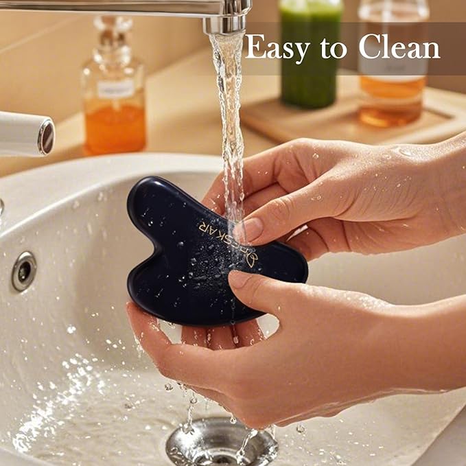 BESKAR Gua Sha Facial Tools, Natural Jade Stone Guasha Massager for Jawline Sculpting, Tighten Face Skin and Reduce Wrinkles, Face Eyes Body Neck Massage Tool, Skin Care Gift (Black)