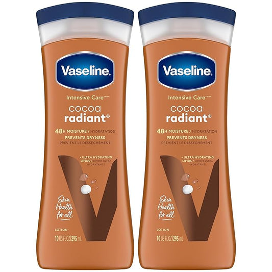 Vaseline Cocoa Radiant 2-Pack – Intensive Care Moisturizing Hand and Body Lotion with Ultra-Hydrating Lipids, Pure Cocoa Butter, 10 Oz Ea