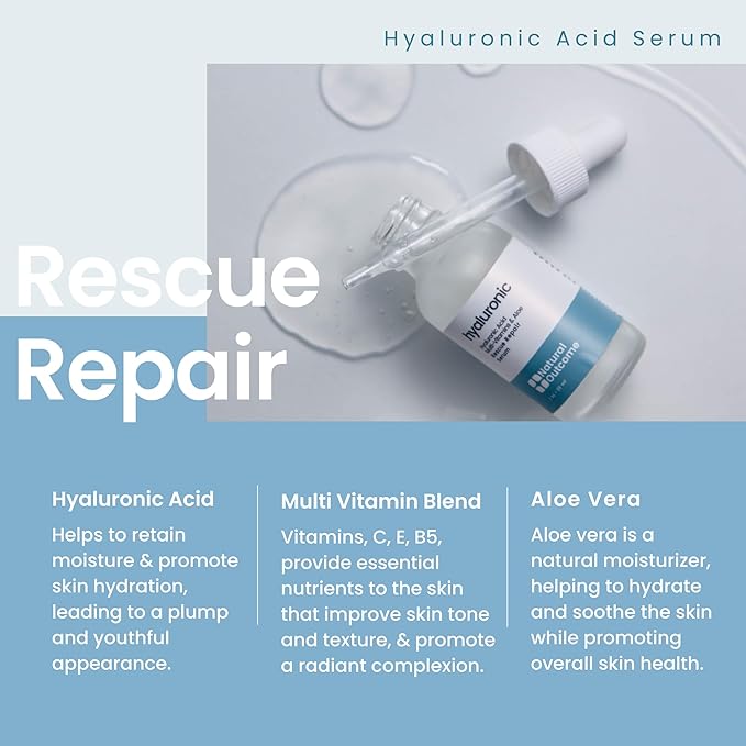 Natural Outcome Hydrating Hyaluronic Acid Serum and Retinol Facial Serum - Night and Day Anti Aging Facial Serum Set 1 oz Each, Vegan, Cruelty Free & Fragrance Free