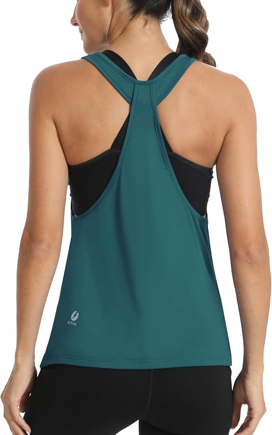 ICTIVE Workout Tops for Women Sleeveless Open Back Muscle Racerback Exercise Tank Shirts