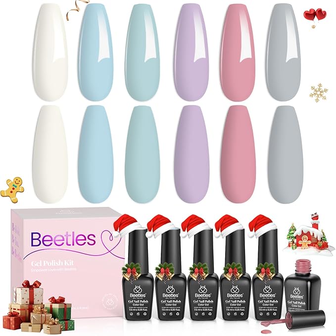 beetles Gel Polish Daydream Verses - Pastel Christmas Gel Nail Polish Set Nude Pink White Blue 6 Colors Soak Off UV LED Needed DIY Manicure Kit Gifts for Women Girls