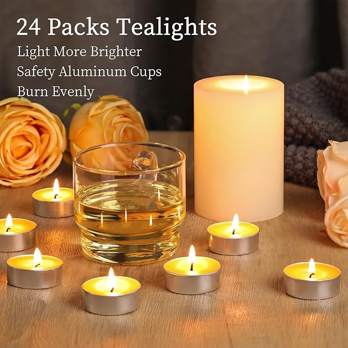 24 Packs Beeswax Tealight Candles, Pure Beeswax Tea Lights Candle, Natural Organic Tealights Candles Unscented Smokeless Clean Burning with 4 Hour Burn Time