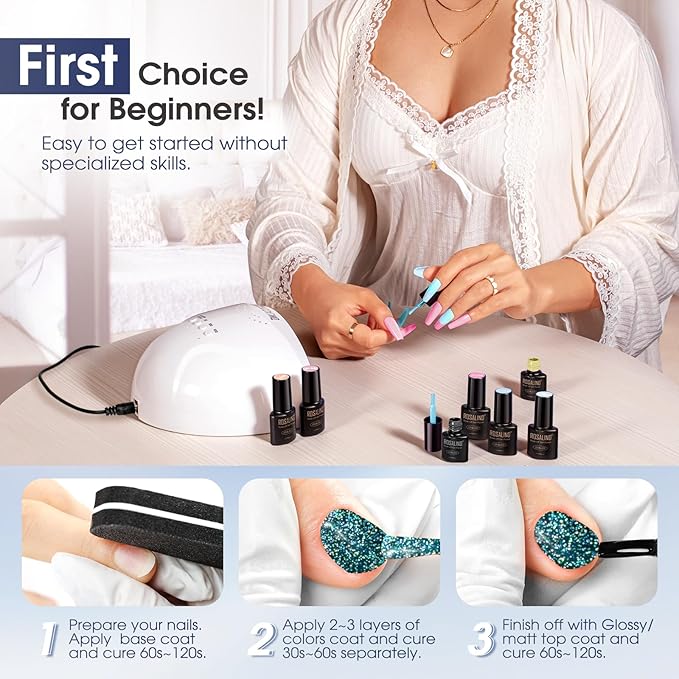 ROSALIND Reflective Glitter Gel Polish - 12 Colors Glitter Gel Nail Polish Set Sparkle Shiny Effect Soak Off UV Set Silver Sparkling Nail Art Collection Manicure Gift for Women