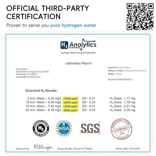 Hydrogen Water Bottle Generator - Up to 8100 PPB | Certified H2 Generator-Portable Alkaline Water Pitcher | 3 Hydrogen Modes| Platinum-Iridium Catalyst | Healthy Gift