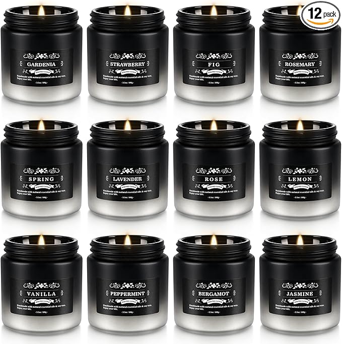 12-Pack Scented Candles Set - Men Candles for Home Scented, 3.5oz Soy Wax, Long Lasting Candle, Soy Candle Gifts Set for Men, Birthday, Valentine, Christmas, Anniversary Present