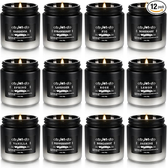 12-Pack Scented Candles Set - Men Candles for Home Scented, 3.5oz Soy Wax, Long Lasting Candle, Soy Candle Gifts Set for Men, Birthday, Valentine, Christmas, Anniversary Present