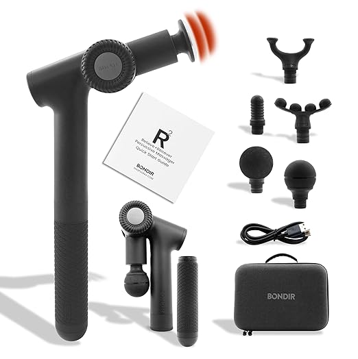 R2pro Massage Gun with Heated Head, 6X Heads, Extension Handle, Articulating Arm - Powerful High Intensity Deep Tissue Massager for Back, Neck, Legs, Whole Body, Muscle Recovery, Rechargeable