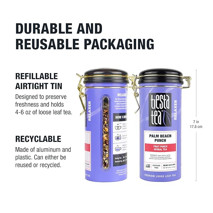 Tiesta Tea - Palm Beach Punch, Loose Leaf, Fruit Punch Herbal Tea, Caffeine-Free Tropical Blend with Apple, Carrots & Orange, Brew Hot or Iced, 4oz Refillable Tin, 50 Cups