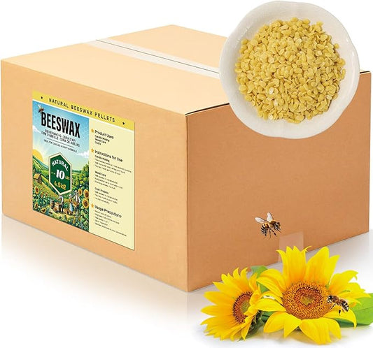Beeswax Pellets for Candle Making – 10lb/20lb – Natural Beeswax for Candles, Lip Balms, and Skincare – Yellow Beeswax for DIY Projects – Ideal for Beginners and Experts（10lb）