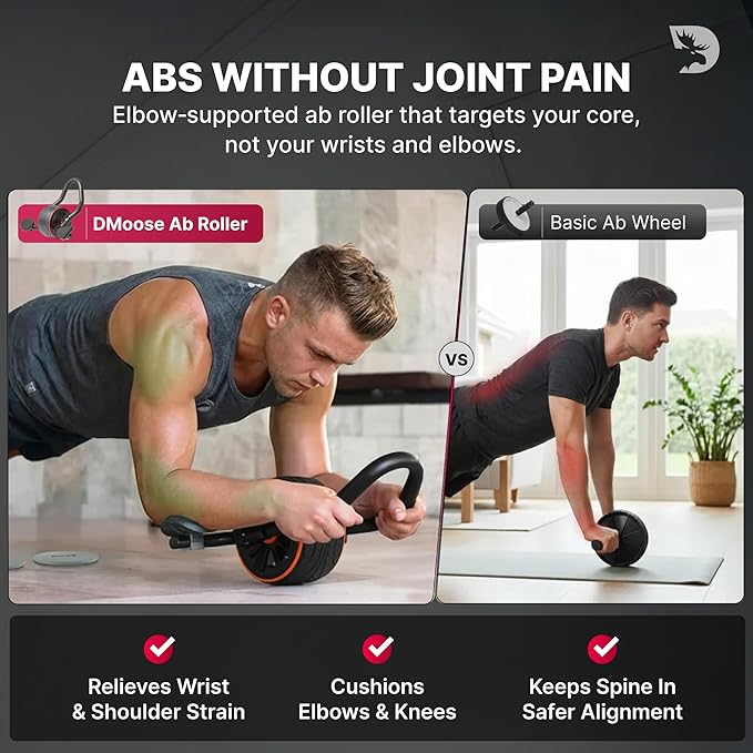 DMoose Fitness Ab Roller Wheel with Elbow Support & 2 Knee Pads - Abdominal Exercise Trainer for Core Strength Training - Ultimate Abs Workout Equipment for Home and Gym - Ab Machine for Men & Women