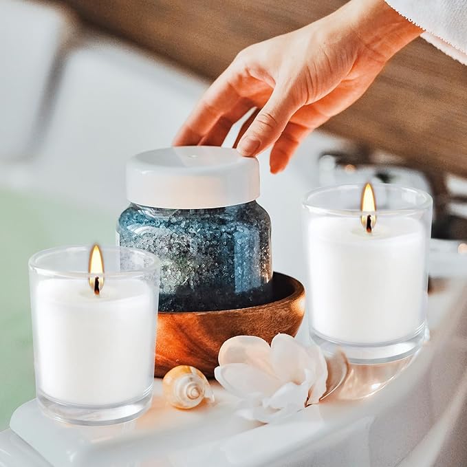 20 Pack White Unscented Glass Cup Candles - 15-20 Hour Burn Time, Soy Wax, Minimalist Style for Home Decor, Weddings, Parties & Special Occasions.