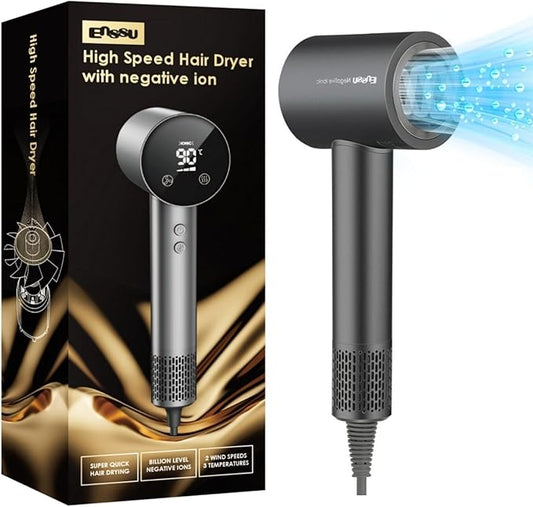 Hair Dryer,110000 RPM High-Speed Brushless Motor for Fast Drying with HD Digital Display Low Noise Compact Hair Blow Dryer for Curly Hair for Home Travel Salon #201BK