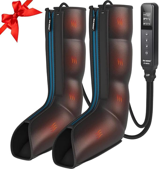 FIT KING Leg Massager with Heat and Compression Therapy, Leg Compression Massage for Circulation, Swollen Leg, RLS Pain & Fatigue Relief, Foot Calf Massager Boots, Recovery Gift for Mom Dad