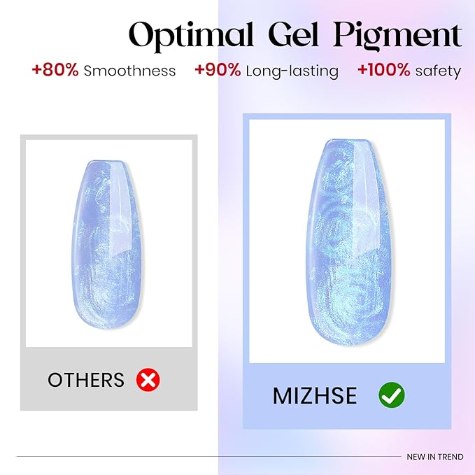 MIZHSE Pearl Gel Nail Polish, 6 Colors Iridescent Mermaid Gel Polish Set, Drawing Nail Shell Thread Effect Shimmery White Pink Purple Soak Off Nail Art Manicure Home Gift for Wome