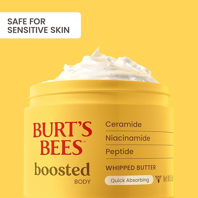 Burt's Bees Christmas Gifts, Boosted Body Whipped Butter With a Ceramide, Niacinamide and Peptide Complex, Quick-Absorbing Body Butter, Tropical Scented, 6.5 oz. Jar