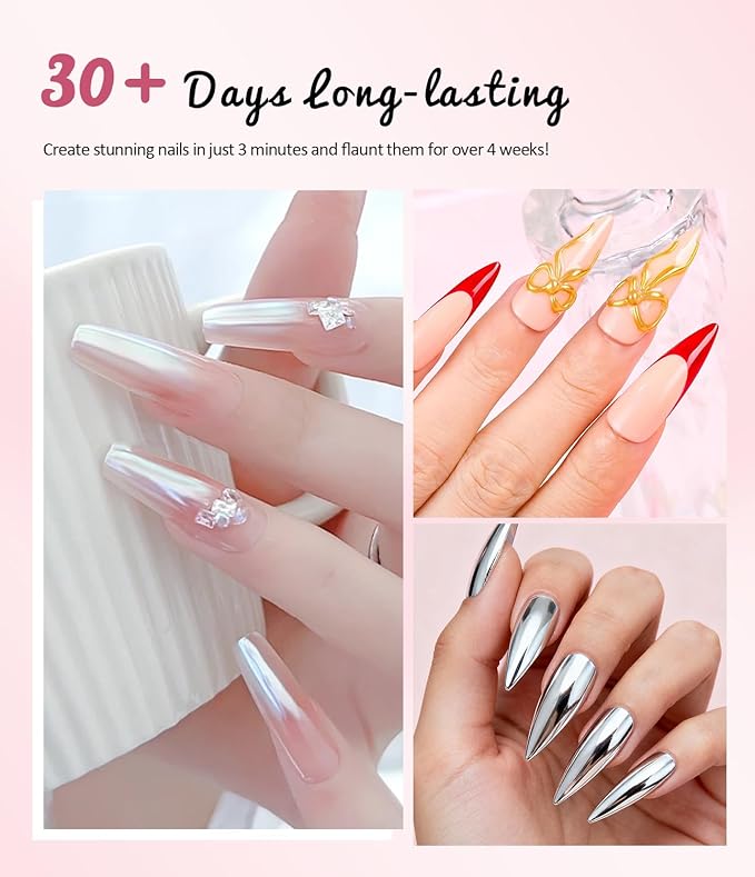 Gold Chrome Nail Powder - Sparkly Laser Holographic Nail Powder Metallic Mirror Effect Silver Nail Chrome POwder, White Pearl Pigment Holo Iridescent Glitter Dust Kit, Nail Art Decoration