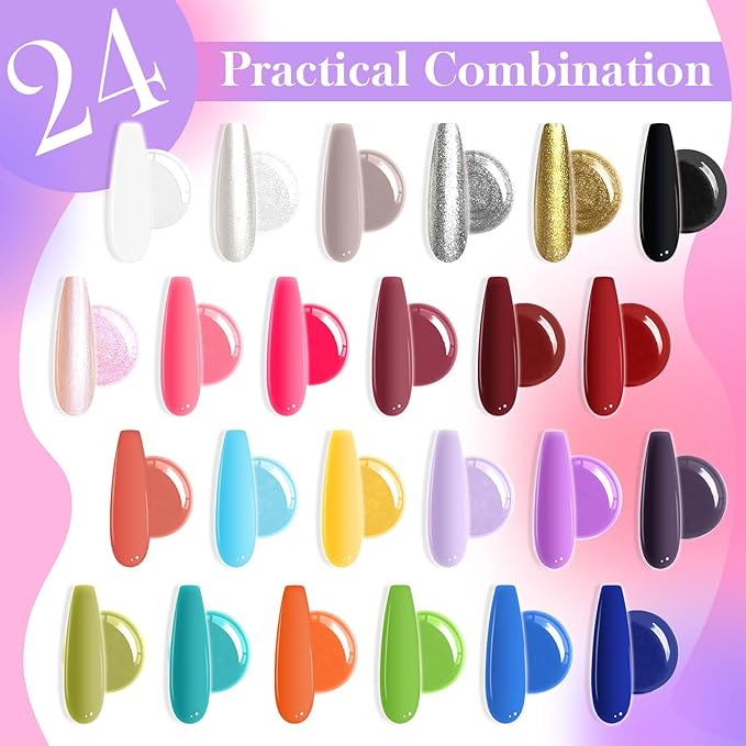 Gradient Painting Gel, 24 Bright Glitter Gold&Silver Black&White Pearlescent Colors Ombre Gel Nail Polish for Light Pigment Pat Nail Gel Kit French Manicure No-wipe DIY Nail Art Soak of UV A