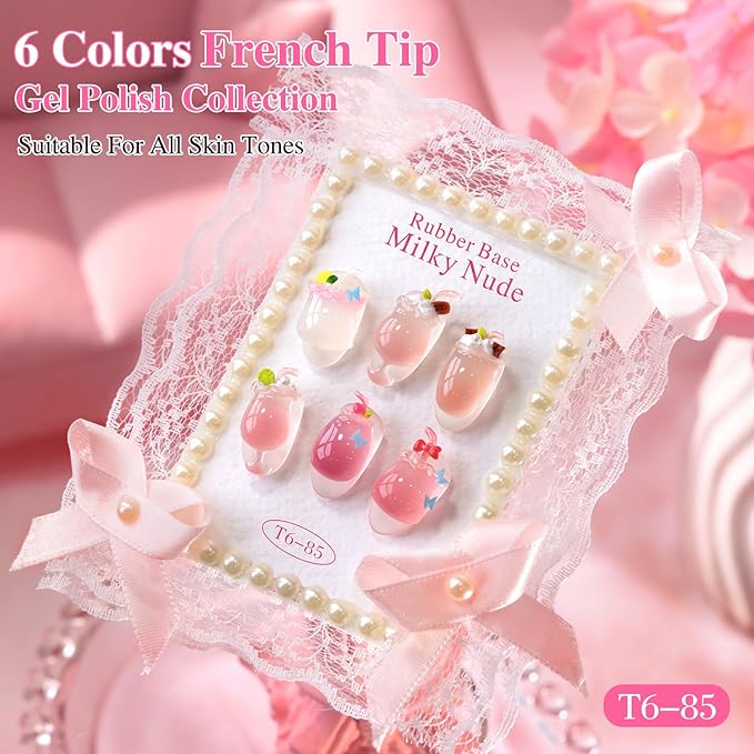 Double Rhythm 6 Pcs 15 ML Gel Polish Set Same Color Same Bottle Soak Off Gel Polish Kit Nail Art Manicure Salon DIY at Home for Women (Milky Nude Pink Rose Purple -T6-85)