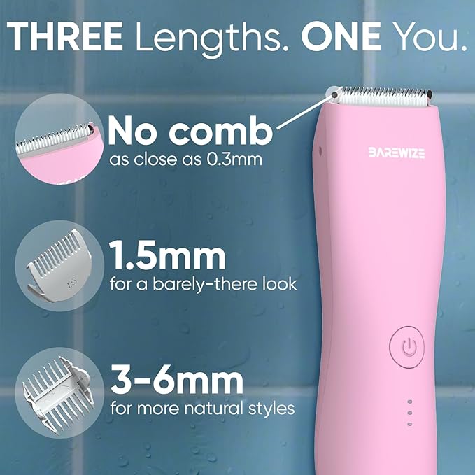 Bikini Trimmer for Women, Pubic Hair Trimmer | Waterproof, USB-C Rechargeable, LED Light, Replaceable Blade | Electric Razors for Women, Electric Lady Shaver (Rose)