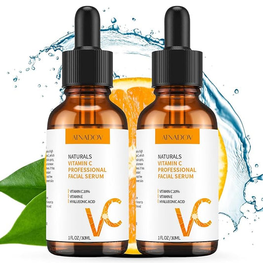 Vitamin C Facial Serum 20%, Anti-Aging Vitamin C Serum with Hyaluronic Acid and Vitamin E, Suitable for Lightening Pigmentation and Effectively Reducing Fine Lines and Wrinkles Serum 60ml,2.03Fl.Oz