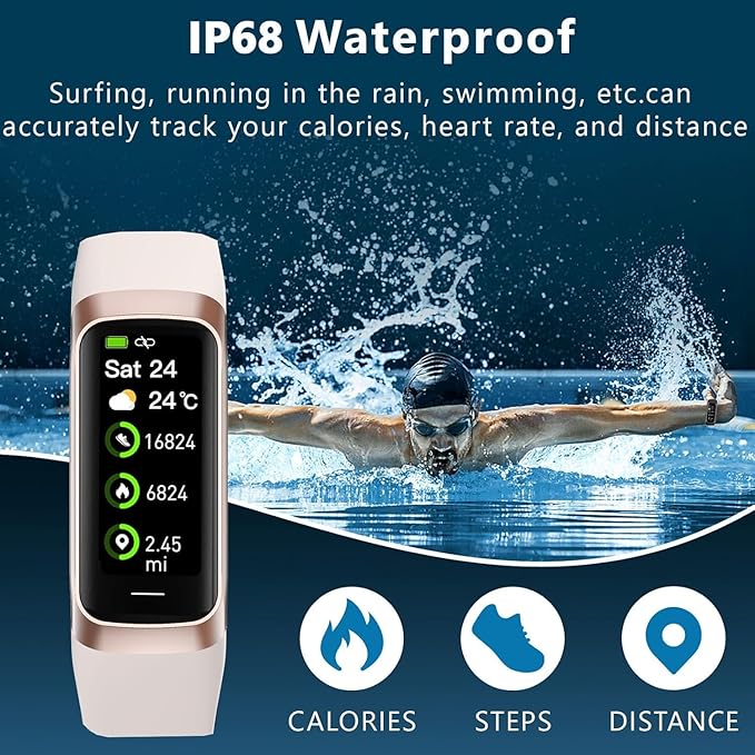 Fitness Tracker Activity Tracker 1.10''AMOLED Touch Color Screen,Smart Watch with 24/7 Blood Oxygen Heart Rate,Sleep Monitor,IP68 Waterproof,Step Counter Health for Women Men (White)