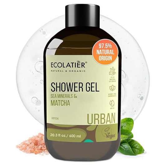 Sea Minerals & Matcha Body Wash - Natural Body Wash for Women & Men, 97.5% Natural Ingredients, Detoxifying & Hydrating Cleanser for Sensitive Skin, Gentle & Nourishing Care, 20.3 Fl Oz