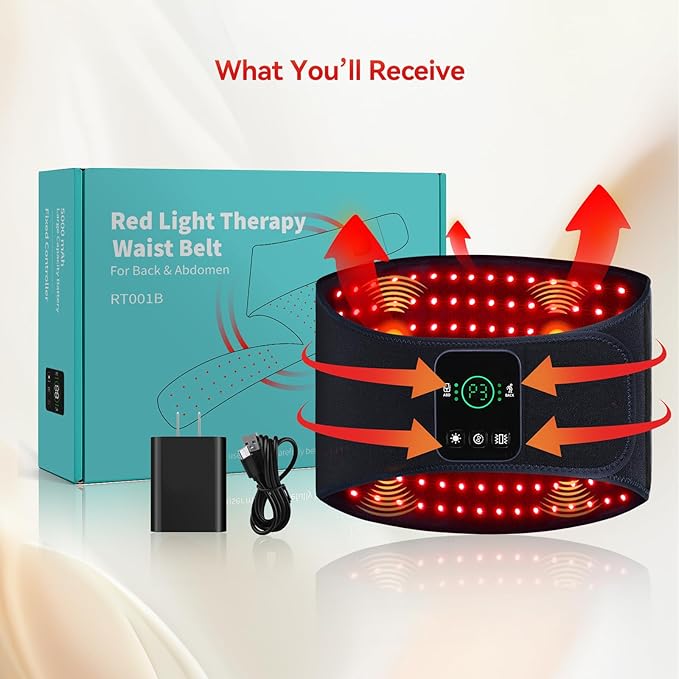 Red Light Therapy Belt for Back & Abdomen, 5000mAh Cordless Infrared Waist Wrap with Pulse/3-Mode Vibration Massage – Pain Relief, Muscle Relaxation & Circulation Boost, Ideal Gift for Mom & Dad