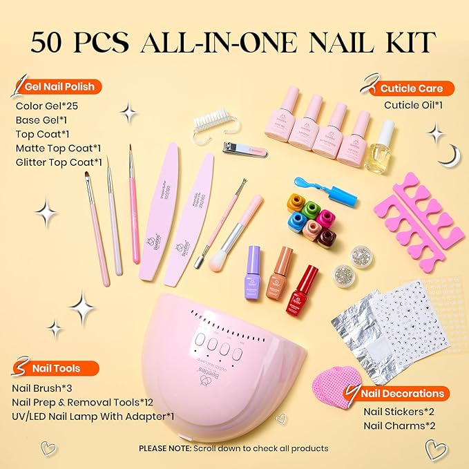 Beetles Gel Nail Polish Kit with U V Light - 25 Colors 51 Pcs Gel Polish Kit One Color One Bottle with Top &Base Coat Beauty Must Have DIY Salon Imprints of Time Collection Gifts for Women Teen Girls