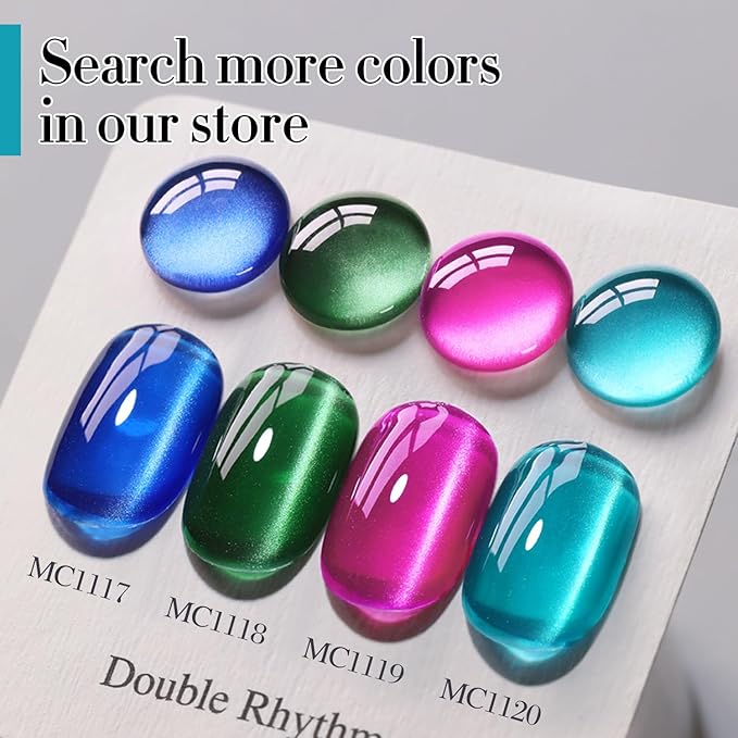 Double Rhythm Jelly Glass Cat Eye Gel Polish with Magnet 15ML Holographic Glitter Shimmer Translucent Sheer Color Magnetic Polish Salon DIY at Home (Jelly Teal-MC1120)