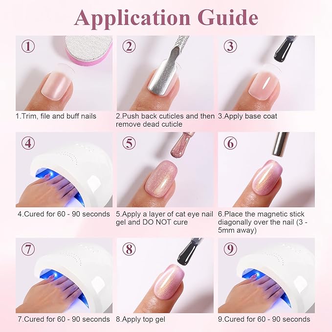 10ml Hema-Free Cat Eye Gel Nail Polish Set with Magnet 6 Colors Pink Green and Blue Magnetic Nail Polish DIY at Home Salon Art Gift for Women