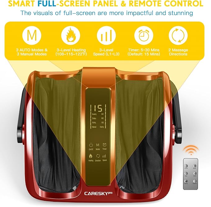 Foot Massager with Heat, FSA Eligible HSA 3-Heating Shiatsu Foot Massager for Circulation and Pain Relief, Deep Kneading Rolling for Calf-Feet-Arm Relaxation, Plantar Fasciitis, Neuropathy