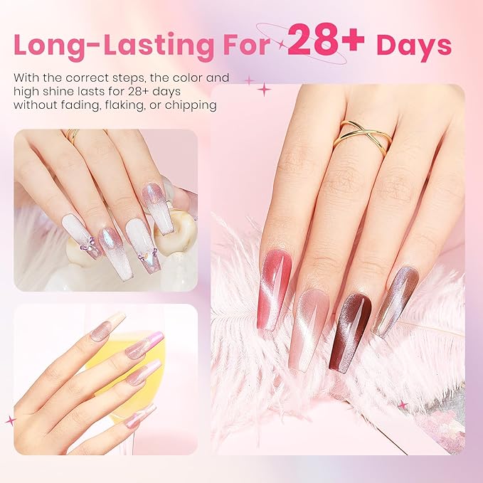 Crystal Cat Eye Gel Nail Polish 12 Colors with Magnetic Stick, Cat Eye Magnetic Nail Polish, Gel Polish, Salon DIY Home Gift for Women