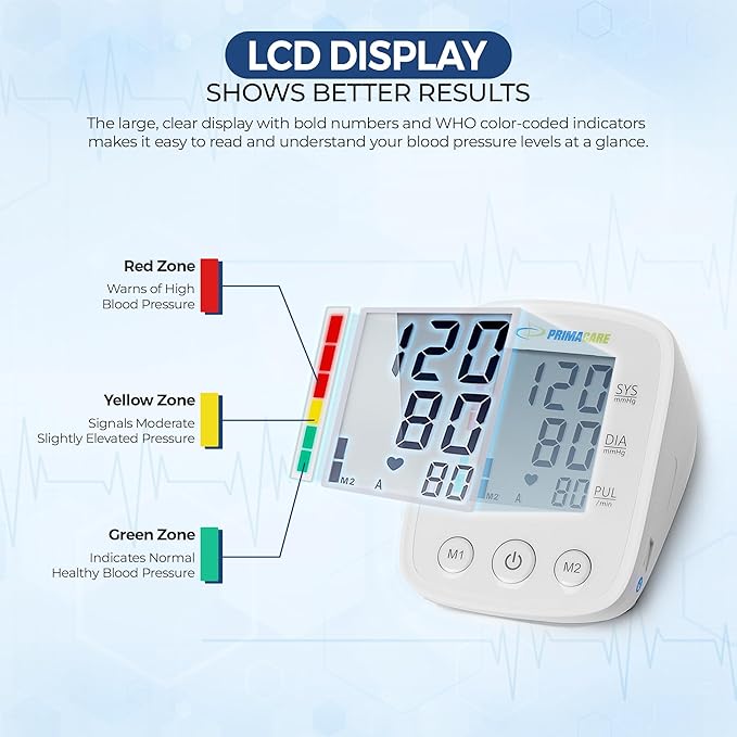 Primacare DS-8007 Automatic Digital Blood Pressure Monitor Upper Arm Sphygmomanometer for Home Use