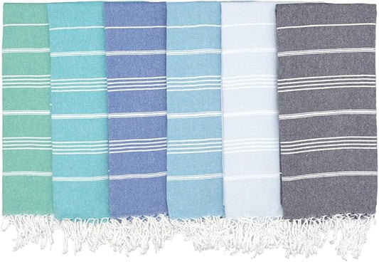 Oversized Turkish Beach Towel 38’’x71’’ - Set of 6 | 100% Turkish Cotton Lightweight Sand Free Quick Dry Pool Towels | Extra Large Bath Towels for Adults Beach Blanket Essentials