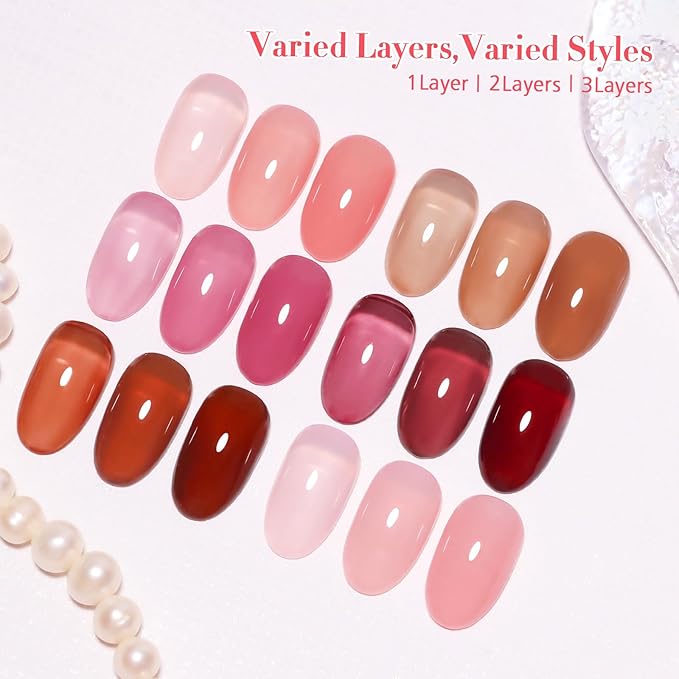 10ml Hema Free Gel Nail Polish Set, 6 Colors Transparent Jelly Gel Polish Kit Rose Garden Sheer Nude Red Pink Brown Gift for Women