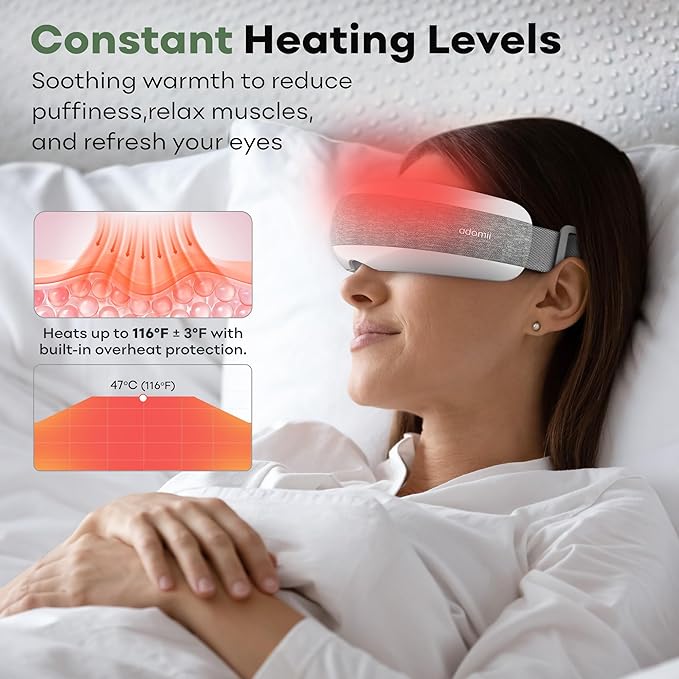 Eye Massager with Heating, Head Massager for Tired Eyes, Stream Your Favorite Music, Adjustable Head Strap, Gift for Women Men Mom Dad