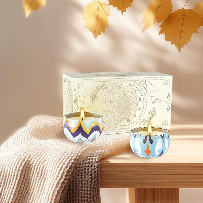 2 Pack 2.2-Ounce Scented Jar Candles - Victoria Style - Perfect for Travel, Yoga, Bathing- Vibrant Colorful Iron Can Jars Candles(Lavende& Peppermint)