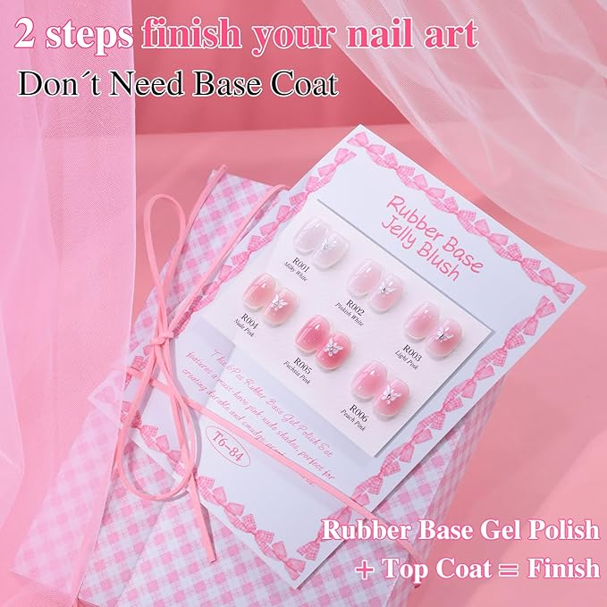Double Rhythm 6 Pcs 15 ML Gel Polish Set Same Color Same Bottle Soak Off Gel Polish Kit Nail Art Manicure Salon DIY at Home for Women (Milky Nude Pink-T6-84)
