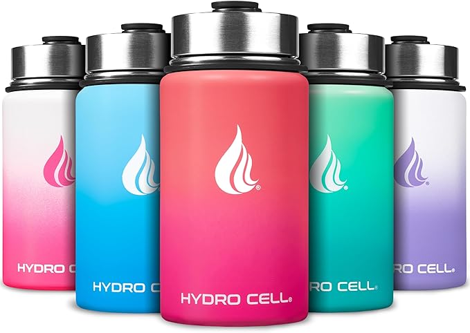 HYDRO CELL Stainless Steel Insulated Water Bottle with Straw - For Cold & Hot Drinks - Metal Vacuum Flask with Screw Cap and Modern Leakproof Sport Thermos for Adults (Coral/Punch 14oz)