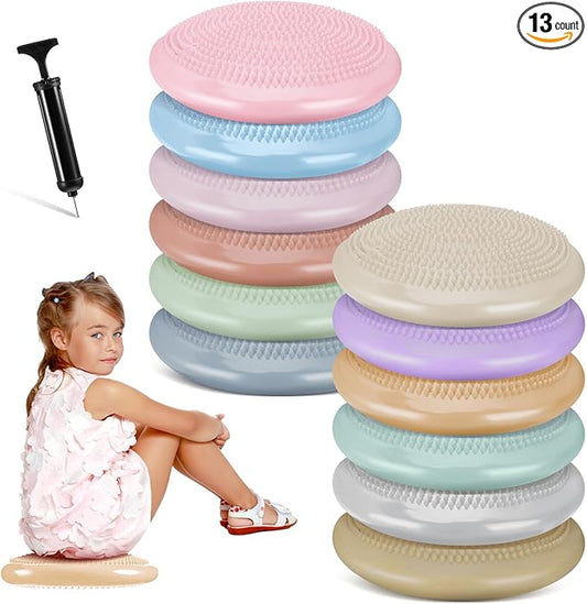 Amylove 13 Pcs Wiggle Seat Inflated Wobble Cushion for Sensory Kid 13 Inch Balance Disc Kids Flexible Seating Exercise Sensory Pad Chair Cushion for Classroom Office School