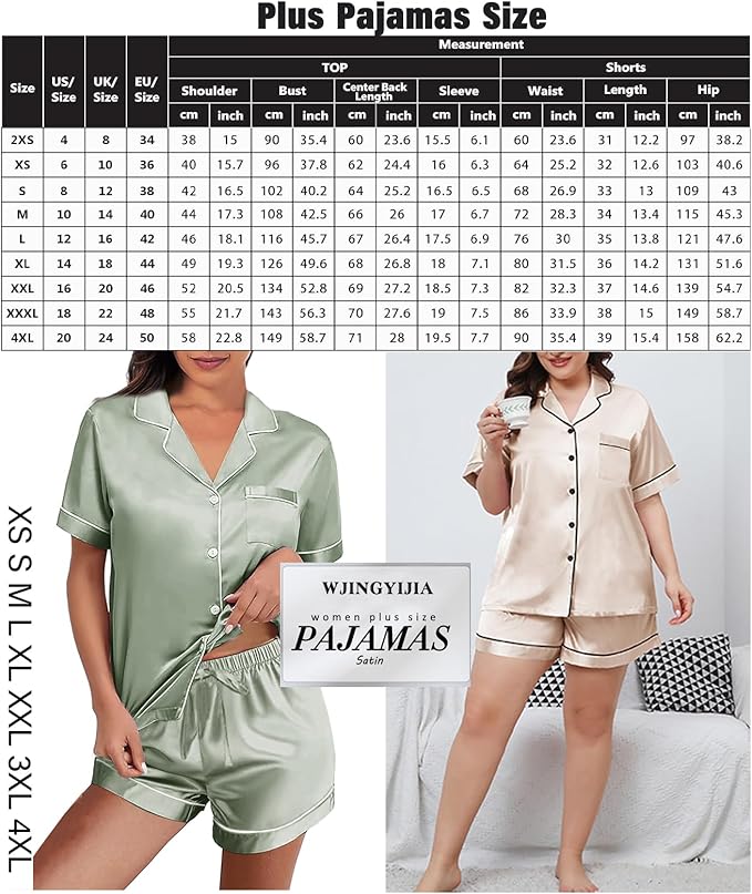 4Pcs Womens Satin Silky Pajama Sets Short Sleeve Shirt XS-4XL Floral Pajamas Set Soft PJ Loungewear Sleepwear
