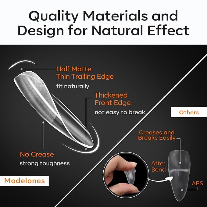 modelones Extra Short Almond Nail Tips, Pre-shaped Tips x Gel Soft Fake Nails False Acrylic Clear Full Cover Press on Extension Kit x Gel Manicure DIY at Home 216PCS 12Sizes